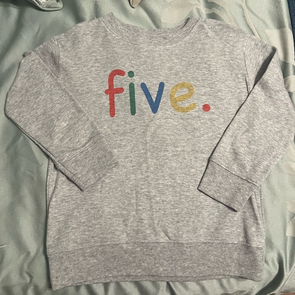 Five little boy sweatshirt size 5T grey with colorful letters EUC